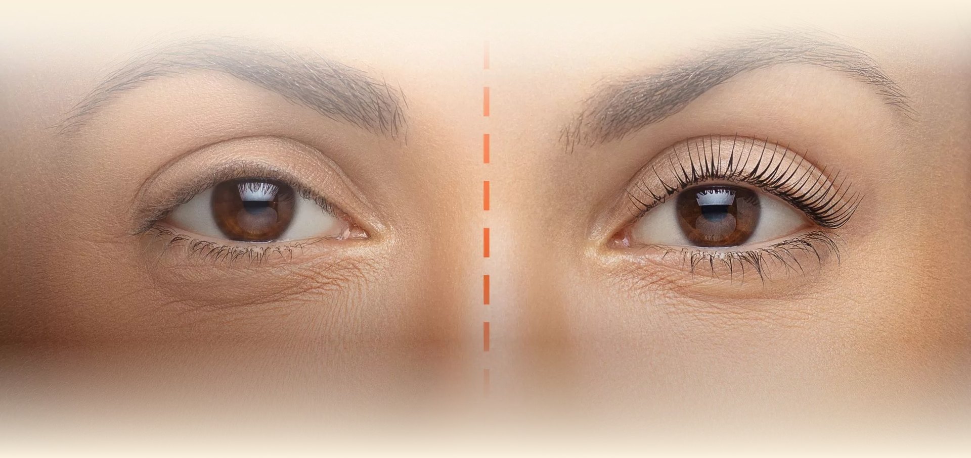 Avant/après Lash Boost chez The Brow Bar — cils rehaussés et teintés, regard ouvert